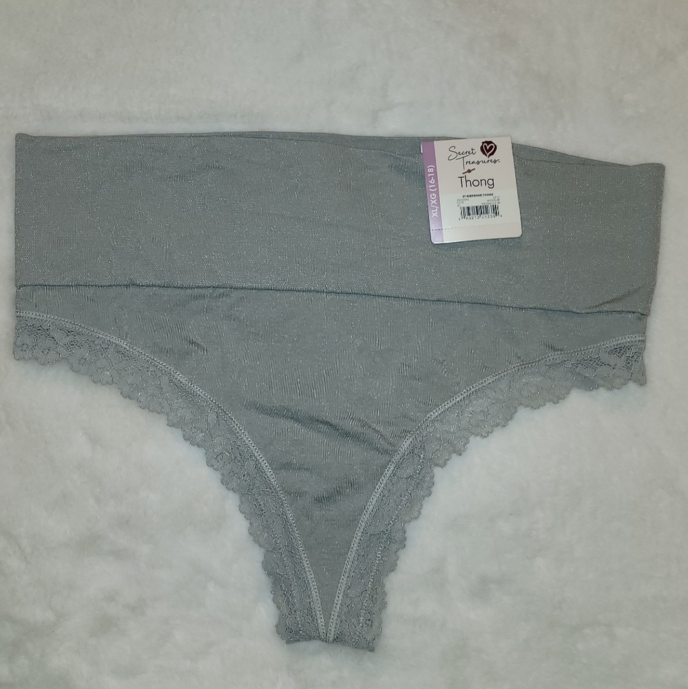 Secret Treasures Wideband Grey Thong With Lace Trim Size XL New With Tag